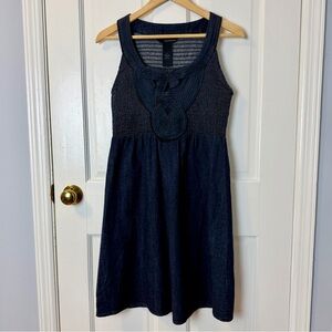 Calvin Klein Jeans Denim Dress with Smocked Bodice & Detailing at Neckline, M